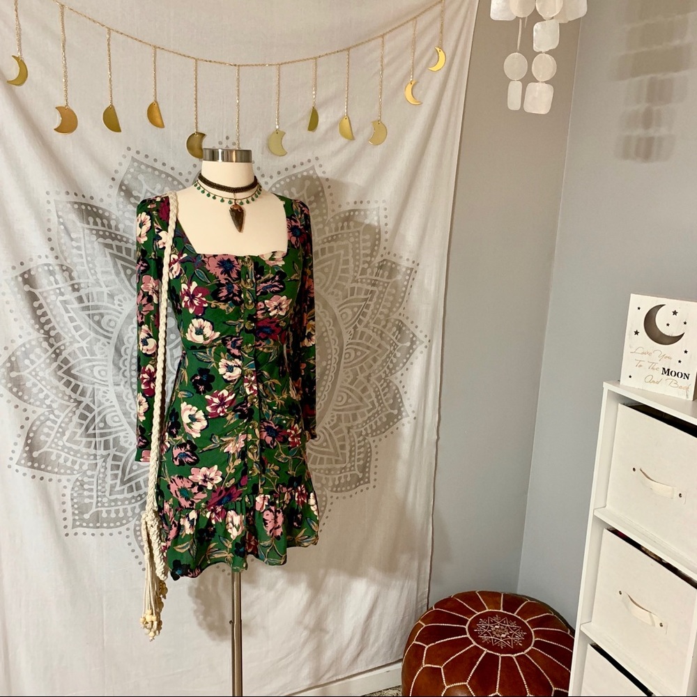 Free People Floral Green Mini Dress